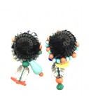 orecchini pendenti CHIARA FINI ciliegie ricamati a mano con paillettes colore nero e pietre