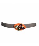 cintura EXQUISITE J elastico grigio con fibbia arancio+cristalli multicolor