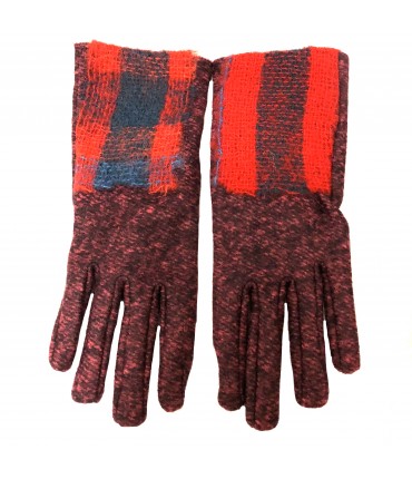 EXQUISITE J short gloves dark pink melange + scottish insert