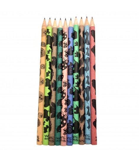 set di dieci matite fasciate a mano FELICE BOTTA con animali variante tre