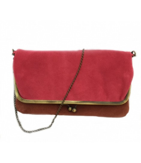 Exquisite J shoulder bag in bicolored strawberry/burnished chamois