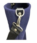 borsa SUD a mano lana blu scuro con doppio manico in pelle e tracolla staccabile