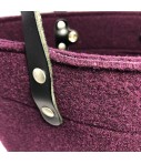 borsa shopping SUD  lana prugna con doppio manico in pelle nera e tracolla staccabile