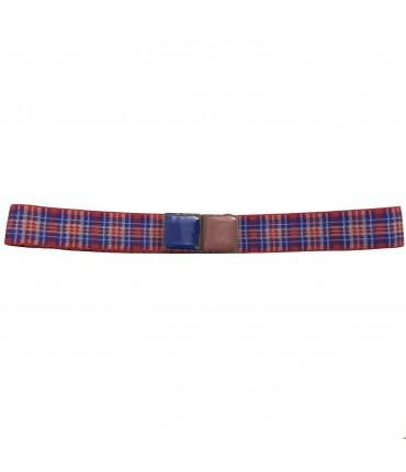 cintura EXQUISITE J tartan rosso e bluette con doppio cubo smalto