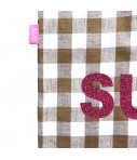 shopping bag SUD in cotone quadretti vichy marrone e bianco con scritta glitter fucsia "summer"