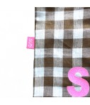 shopping bag SUD in cotone quadretti vichy marrone e bianco con scritta glitter rosa "summer"