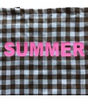 shopping bag SUD in cotone quadretti vichy marrone e bianco con scritta glitter rosa "summer"