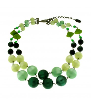 collana due fili CLOTILDE SILVA perle di vetro colore verde chiaro e verde bottiglia