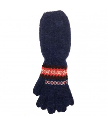 guanti lunghi EXQUISITE J in mohair di lana bluette ed inserti jacquard