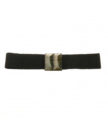 cintura alta EXQUISITE J in lana elastica nera con fibbia tartan verde e ocra
