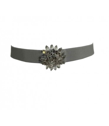 Exquisite j belt with crystals and grey bouquet