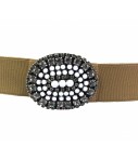 Exquisite j belt with camel elastic, maxi oval buckle+white crystals