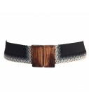 Cintura EXQUISITE J elastica nero ricami lana grigio e fibbia legno