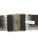 Cintura EXQUISITE J elastica nero ricami lana grigio e fibbia legno