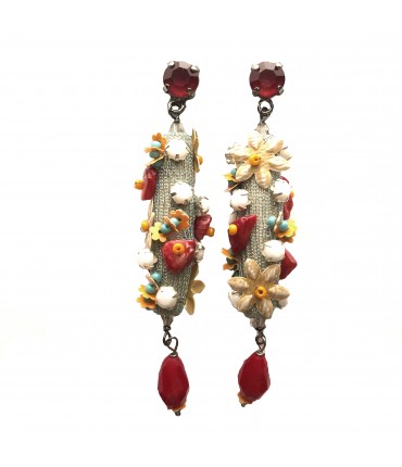 orecchini pendenti CLOTILDE SILVA ricamato con cristalli e fiori