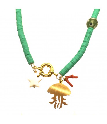 collana girocollo MR BIGGY BIJOUX con ciondolo medusa e polimeri verde menta