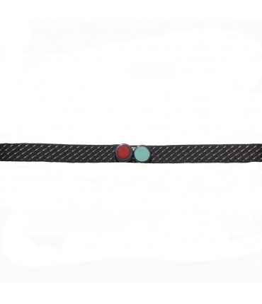 cintura EXQUISITE J elastica nera micro fantasia con doppia fibbia tonda rosso e turchese