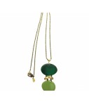 MAJO necklace in polished bronze and double medal with pistachio+emerald enamel