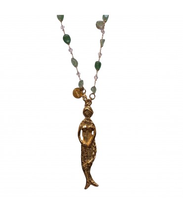 collana MAIDA MONILI sirena fatta a mano con catena e pietre verdi