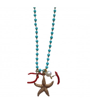 collana SABRINA CANZONIERE  con ciondolo stella marina, vero corallo e perla