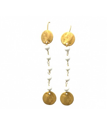 Handmade pendant earrings Les jeux des dames white tourmalines+golden nuggets