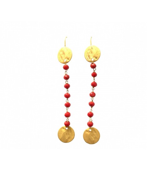Handmade pendant earrings Les jeux des dames red tourmaline+golden nuggets