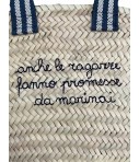 borsa VOLANTS VOLANT in paglia con manici a righe ricamata a mano "anche le ragazze fanno promesse da marinai"
