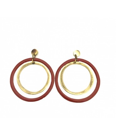 Orecchini doppio cerchio degradè MAJO in bronzo lucido e smalto rosso mattone