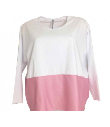 T-shirt mida Au petit bonheur inserto bicolore bianco/rosa